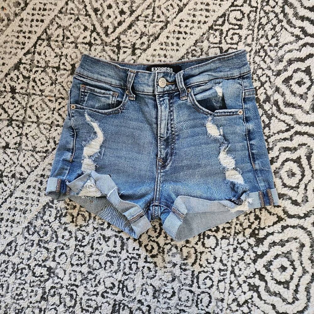 3/$15 Express Stretch Performance Roll Hem Denim Shorts Size 4